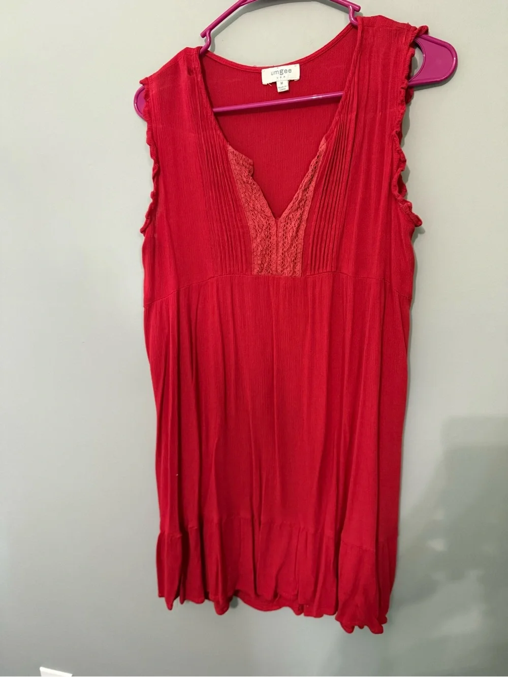 Umgee Red Sleeveless Crochet V-Neck Tunic